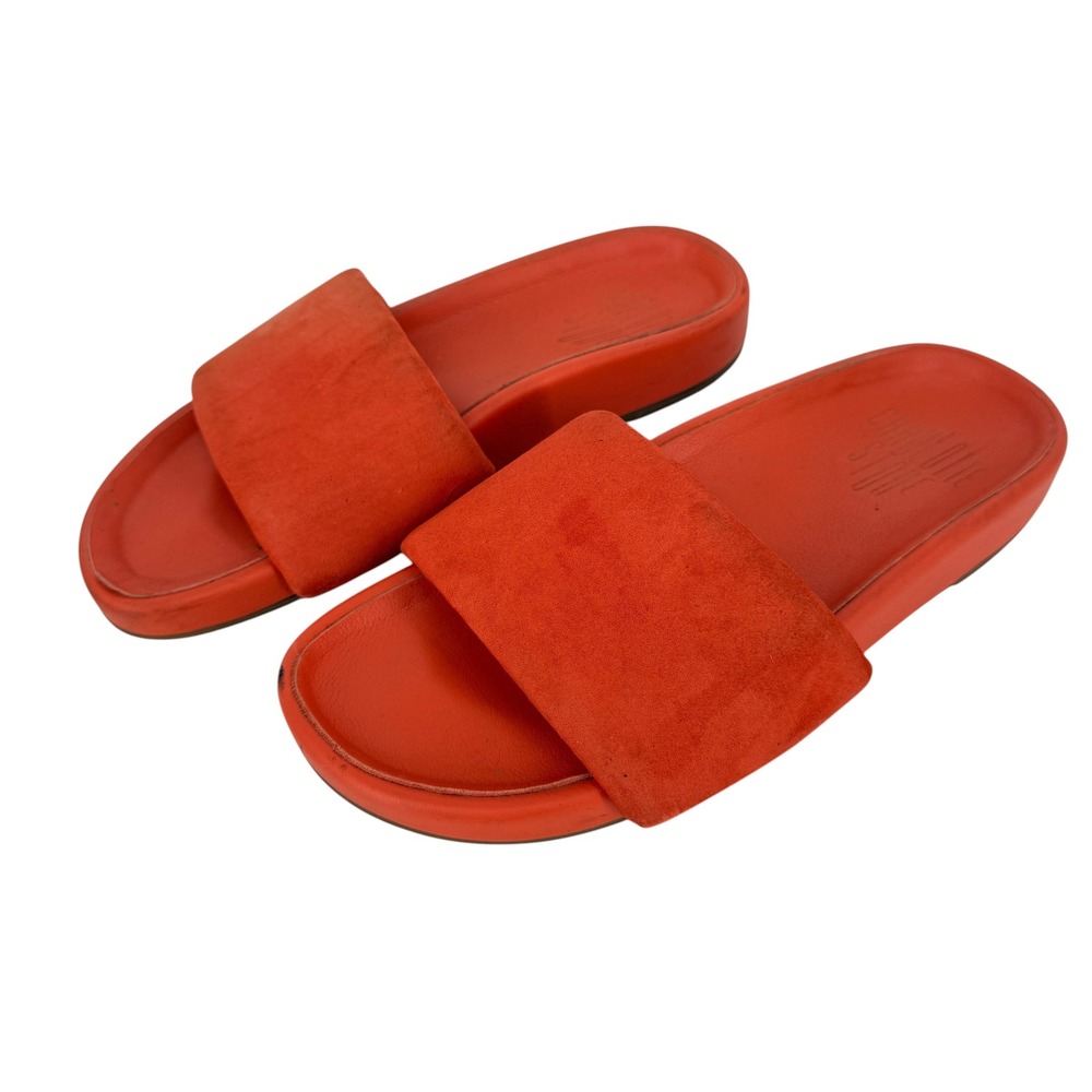 Charlotte Stone Womens 7 Orange Suede Strap Slide Sandals Leather Flat